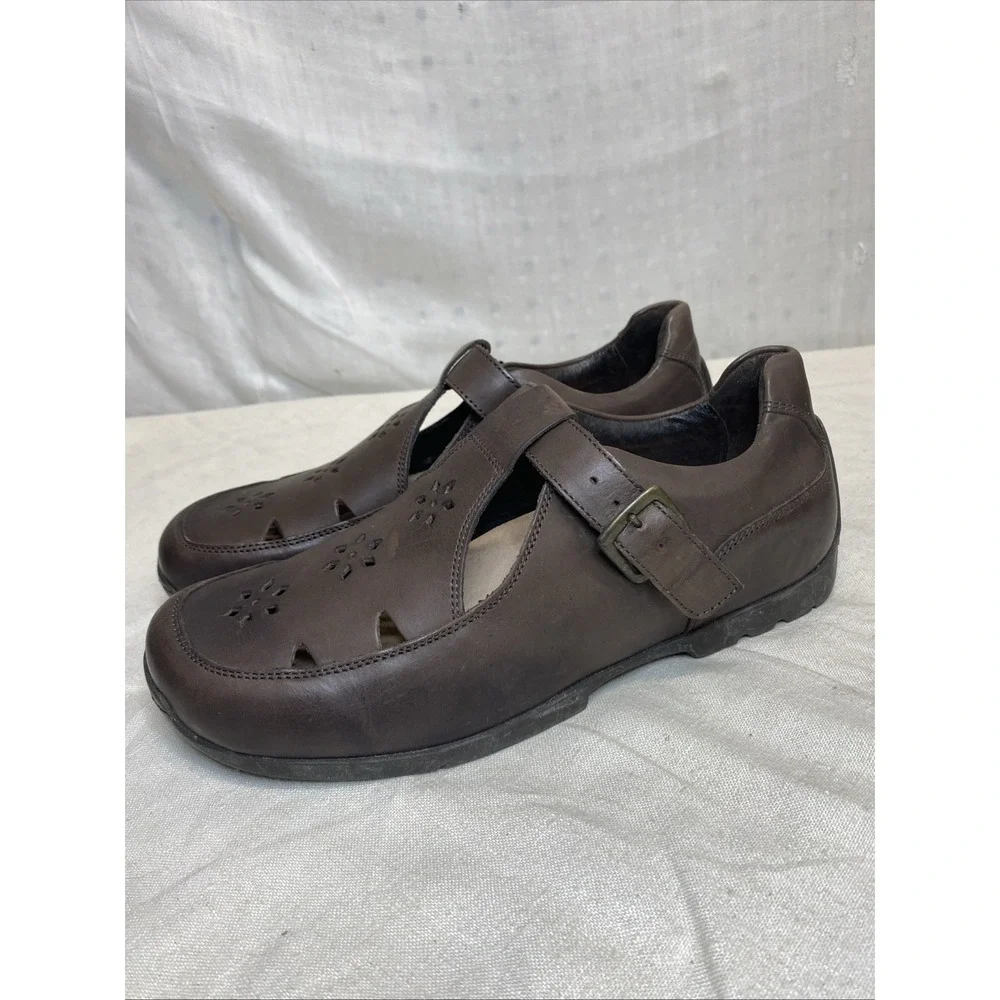 Footprints by Birkenstock T Strap Mary Jane Shoes Brown‎ Leather 39 US 8 Flowers
